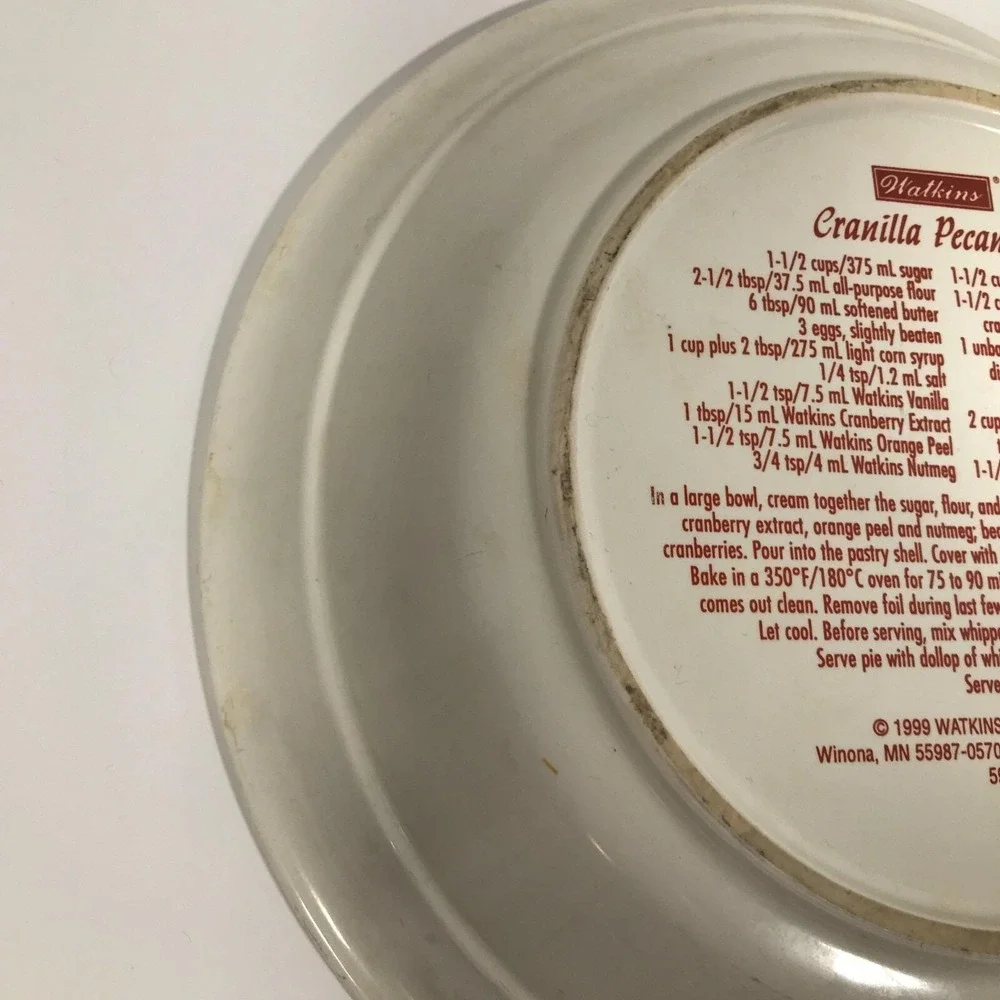 Watkins 1999 Cranilla Pecan Pie Plate Ceramic Winter Victorian House Sleigh 5901
